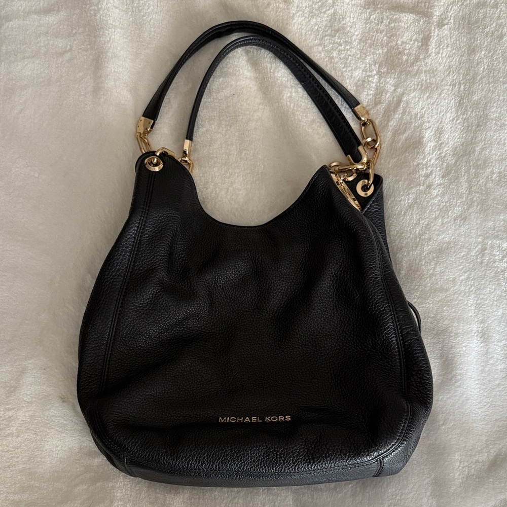Michael Kors Black Hobo Bag with Gold Accents